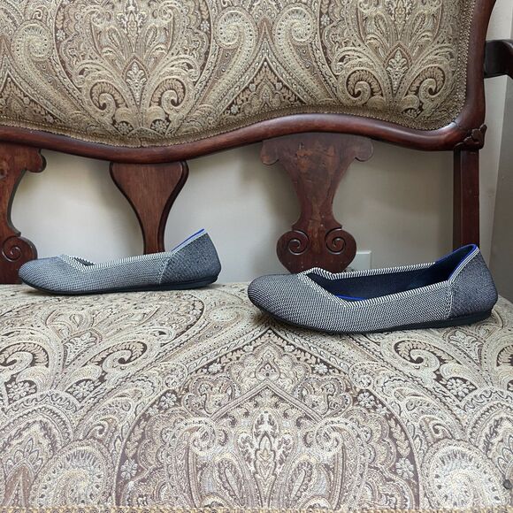 Rothy's Light Gray Checkered Birdseye Round Toe Ballet Flats Washable Size 8.5 - Picture 3 of 9